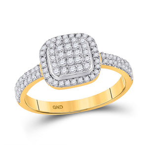 10kt Yellow Gold Womens Round Diamond Square Cluster Ring 1/2 Cttw