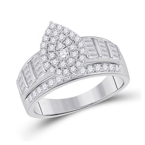 10kt White Gold Baguette Diamond Cluster Bridal Wedding Engagement Ring 1 Cttw