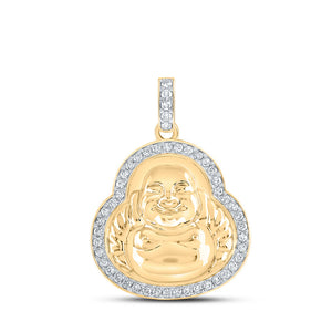 10kt Yellow Gold Mens Round Diamond Buddha Charm Pendant 1-1/4 Cttw