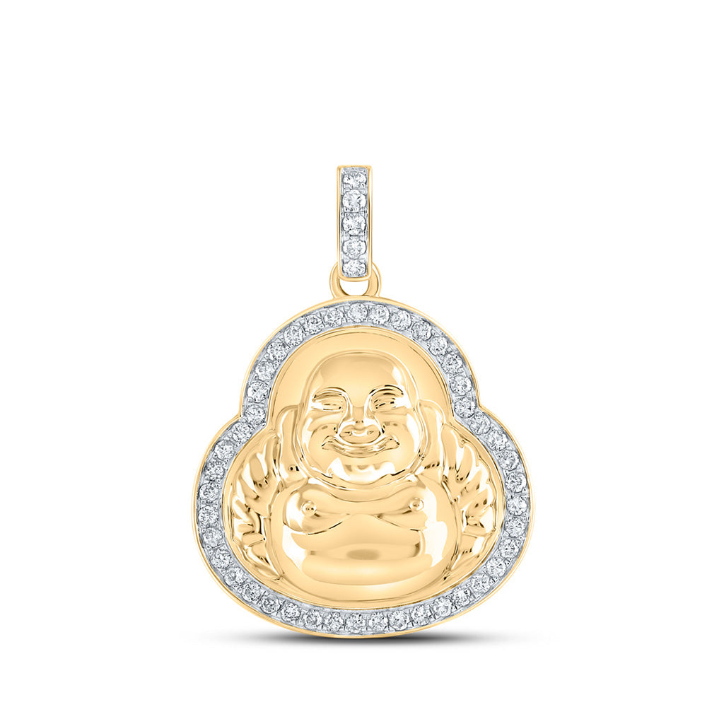 10kt Yellow Gold Mens Round Diamond Buddha Charm Pendant 1-1/4 Cttw
