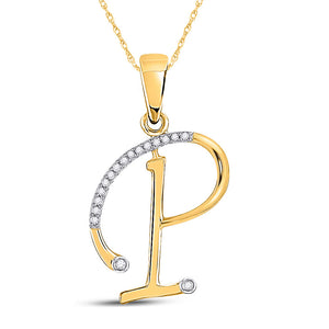 10kt Yellow Gold Womens Round Diamond Initial P Letter Pendant 1/12 Cttw
