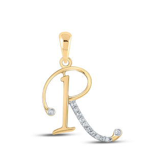 10kt Yellow Gold Womens Round Diamond R Initial Letter Pendant 1/12 Cttw