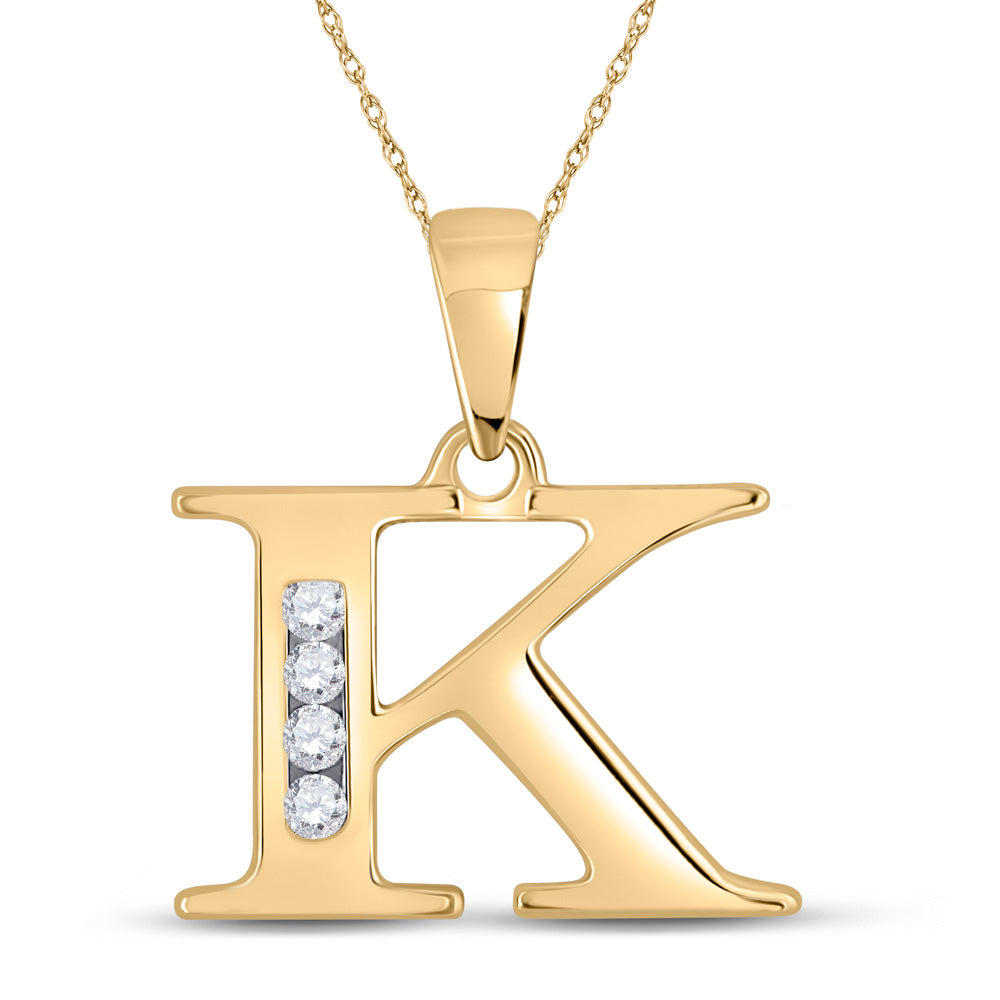 10kt Yellow Gold Womens Round Diamond K Initial Letter Pendant 1/20 Cttw