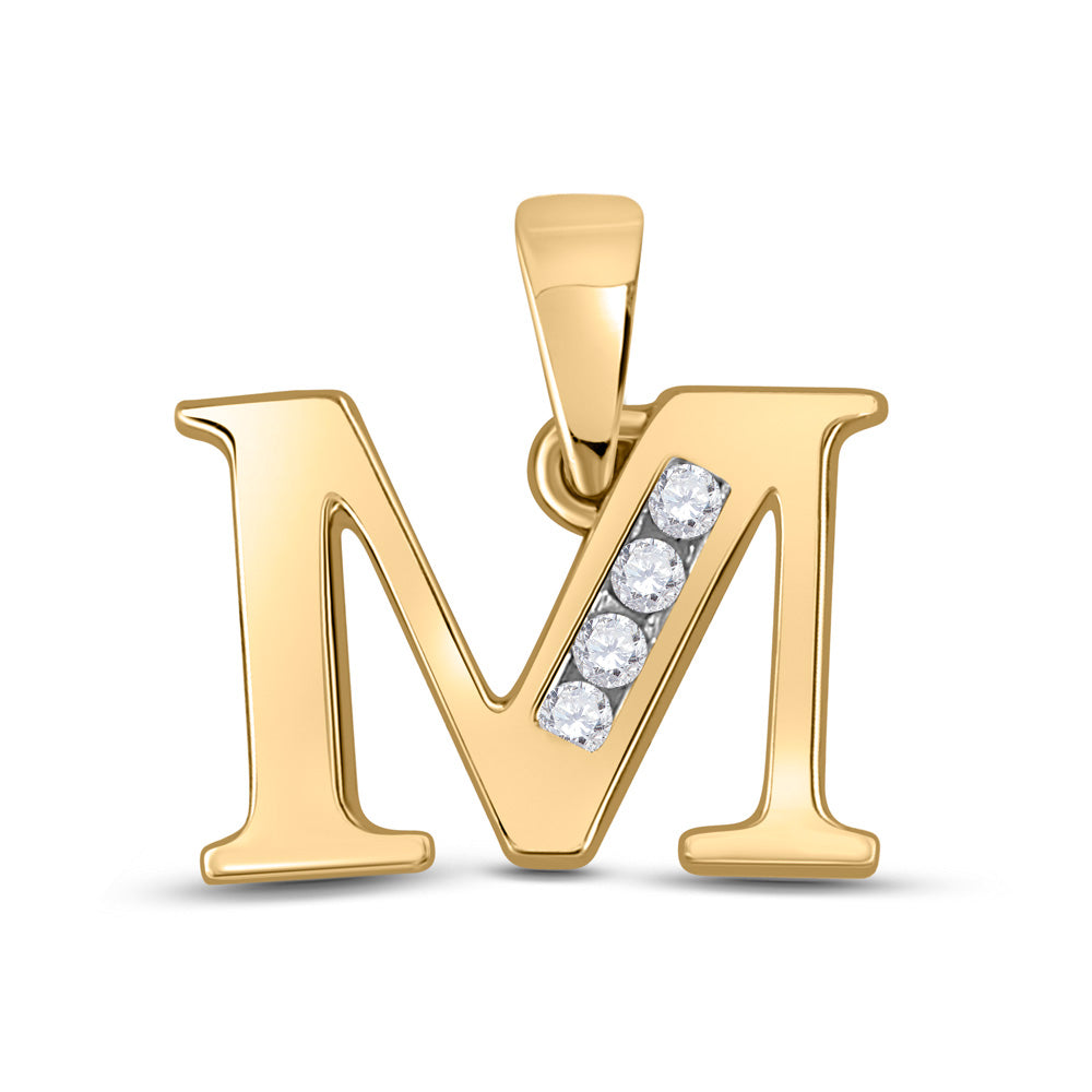 10kt Yellow Gold Womens Round Diamond M Initial Letter Pendant 1/20 Cttw