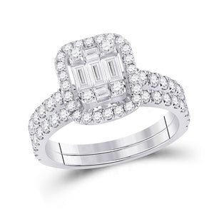 14kt White Gold Baguette Diamond Bridal Wedding Ring Band Set 1-1/2 Cttw