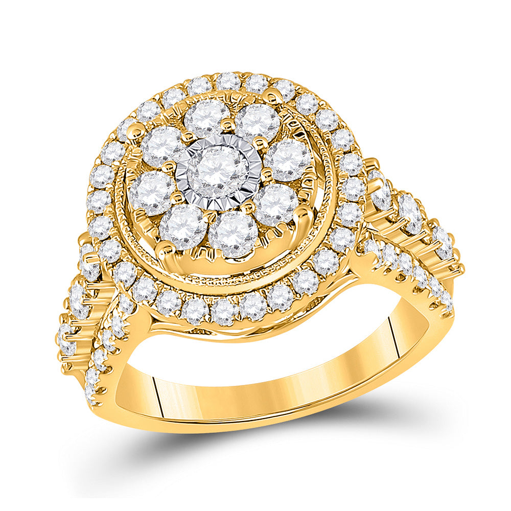 14kt Yellow Gold Womens Round Diamond Cluster Ring 1-3/4 Cttw