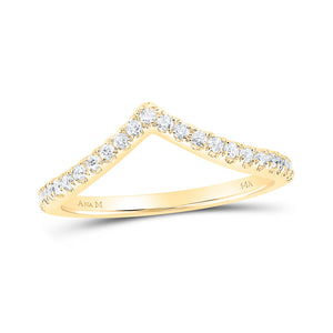 10kt Yellow Gold Womens Round Diamond Chevron Stackable Band Ring 1/5 Cttw