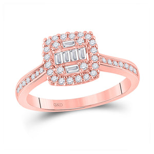 14kt Rose Gold Baguette Diamond Halo Cluster Bridal Wedding Engagement Ring 1/2 Cttw