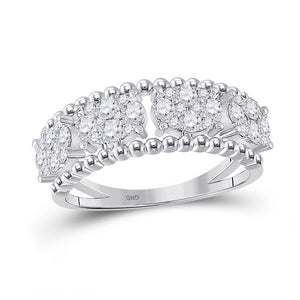 14kt White Gold Womens Round Diamond Oval Cluster Band Ring 3/4 Cttw