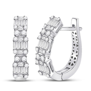 14kt White Gold Womens Baguette Diamond Fashion Hoop Earrings 1 Cttw