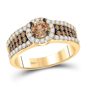 14kt Yellow Gold Round Brown Diamond Solitaire Bridal Wedding Engagement Ring 1-1/4 Cttw