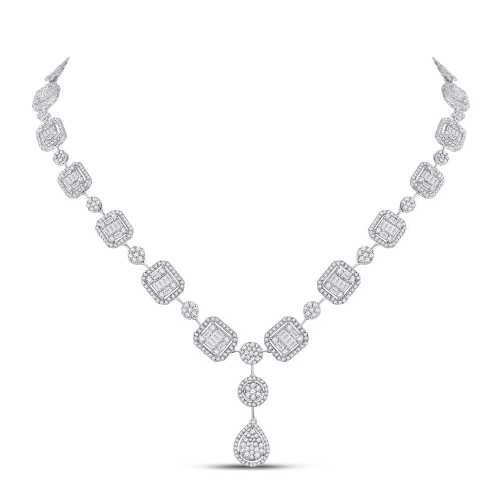 14kt White Gold Womens Baguette Diamond Luxury Dangle Necklace 6-5/8 Cttw