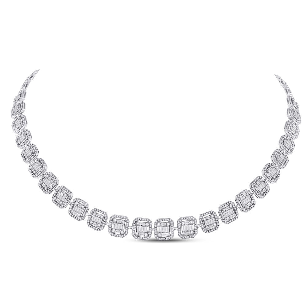 14kt White Gold Womens Baguette Diamond Cluster Necklace 5-3/4 Cttw