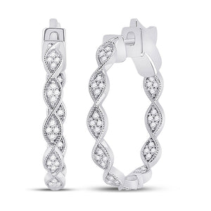 14kt White Gold Womens Round Diamond Fashion Hoop Earrings 5/8 Cttw
