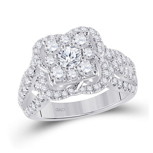14kt White Gold Round Diamond Halo Bridal Wedding Engagement Ring 1-7/8 Cttw