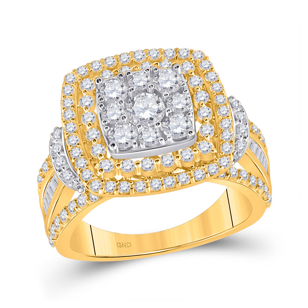 14kt Two-tone Gold Womens Round Diamond Square Cluster Ring 2-1/4 Cttw