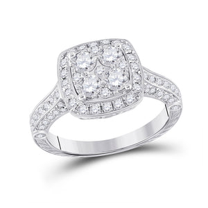 14kt White Gold Round Diamond Cluster Bridal Wedding Engagement Ring 1-1/4 Cttw