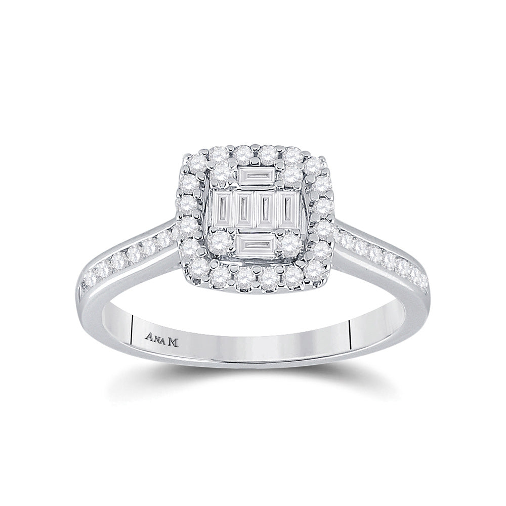 14kt White Gold Baguette Diamond Cluster Bridal Wedding Engagement Ring 1/2 Cttw