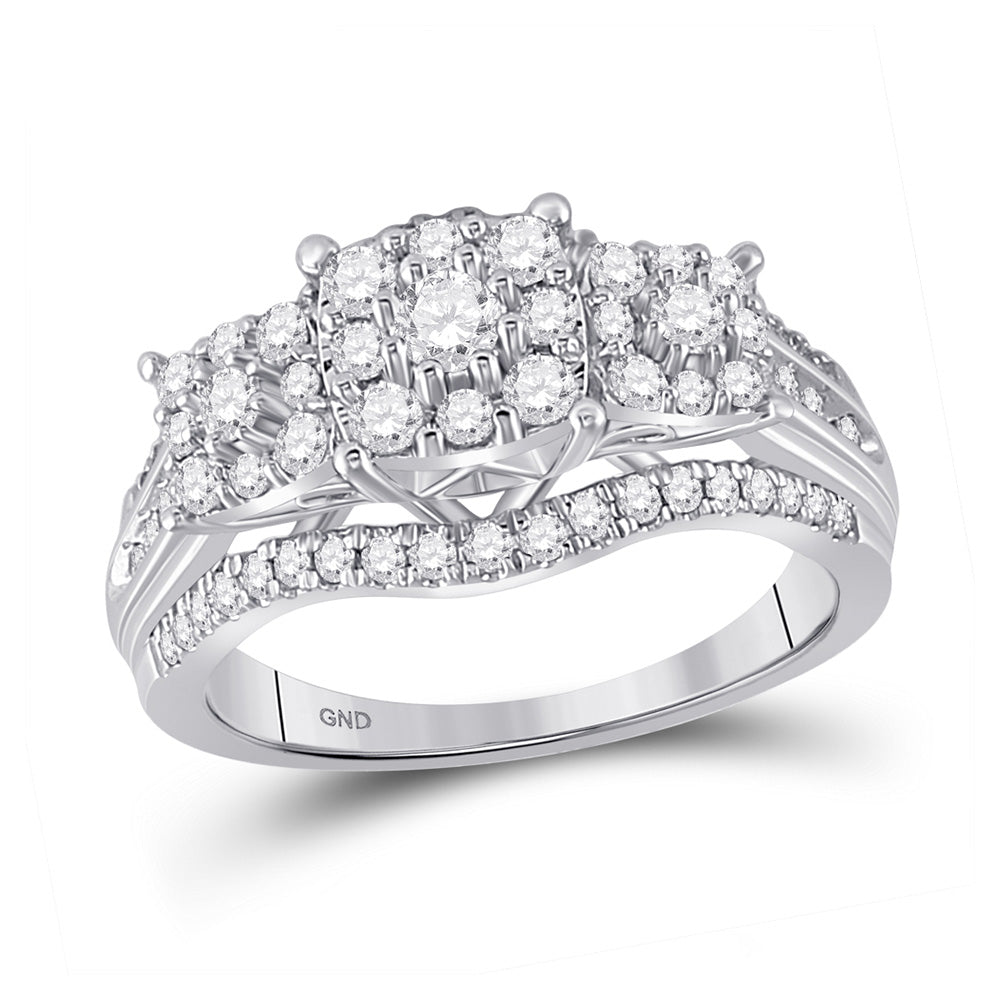 10kt White Gold Womens Round Diamond Cluster 3-stone Ring 1 Cttw