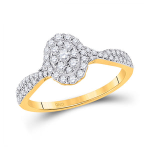 10kt Yellow Gold Womens Round Diamond Oval Cluster Ring 1/2 Cttw