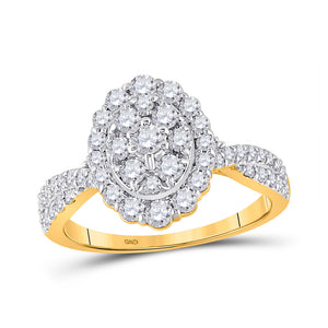 10kt Yellow Gold Round Diamond Oval Cluster Ring 1 Cttw