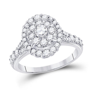 10kt White Gold Round Diamond Oval Bridal Wedding Engagement Ring 1-1/5 Cttw