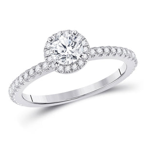 14kt White Gold Round Diamond Halo Bridal Wedding Engagement Ring 7/8 Cttw