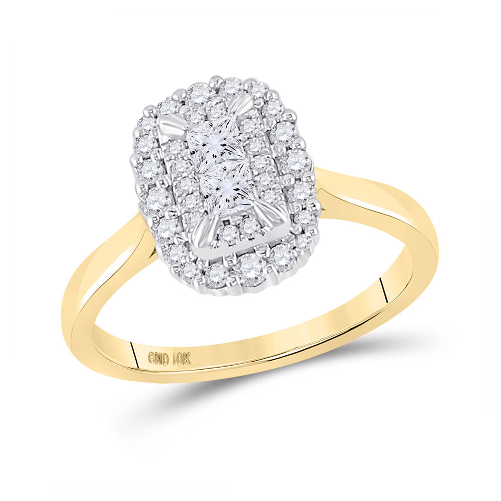 10kt Yellow Gold Princess Diamond Halo Bridal Wedding Engagement Ring 1/2 Cttw