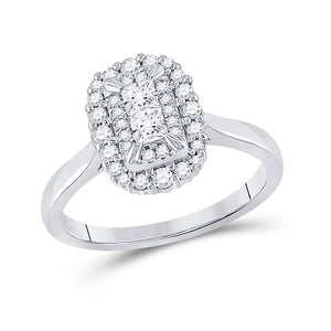 10kt White Gold Princess Diamond Halo Bridal Wedding Engagement Ring 1/2 Cttw