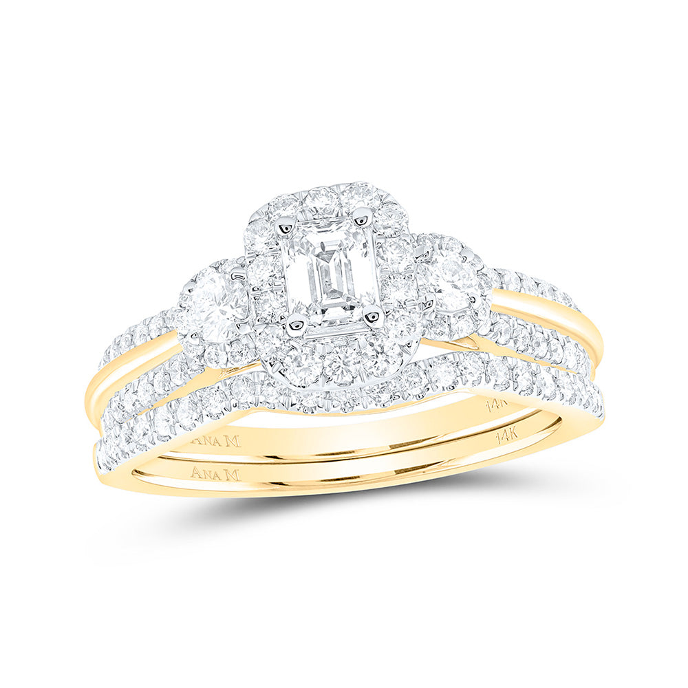 14kt Yellow Gold Emerald Diamond Bridal Wedding Ring Band Set 1 Cttw