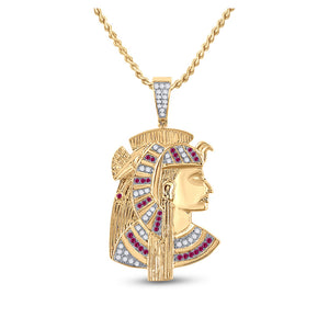 10kt Yellow Gold Mens Round Ruby Diamond Pharaoh Charm Pendant 1 Cttw