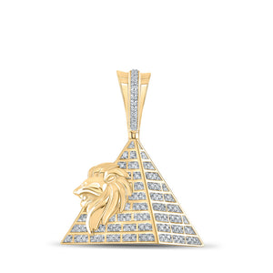 10kt Yellow Gold Mens Round Diamond Lion Pyramid Charm Pendant 1/4 Cttw