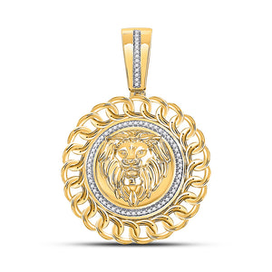10kt Yellow Gold Mens Round Diamond Lion Head Circle Charm Pendant 1/5 Cttw