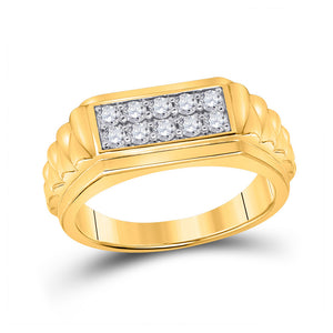10kt Yellow Gold Mens Round Diamond Ribbed Flat Top Band Ring 1/2 Cttw