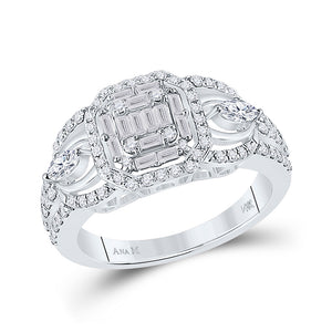 14kt White Gold Baguette Diamond Square Bridal Wedding Engagement Ring 3/4 Cttw