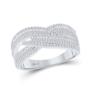 14kt White Gold Womens Baguette Diamond Crossover Cocktail Ring 3/4 Cttw