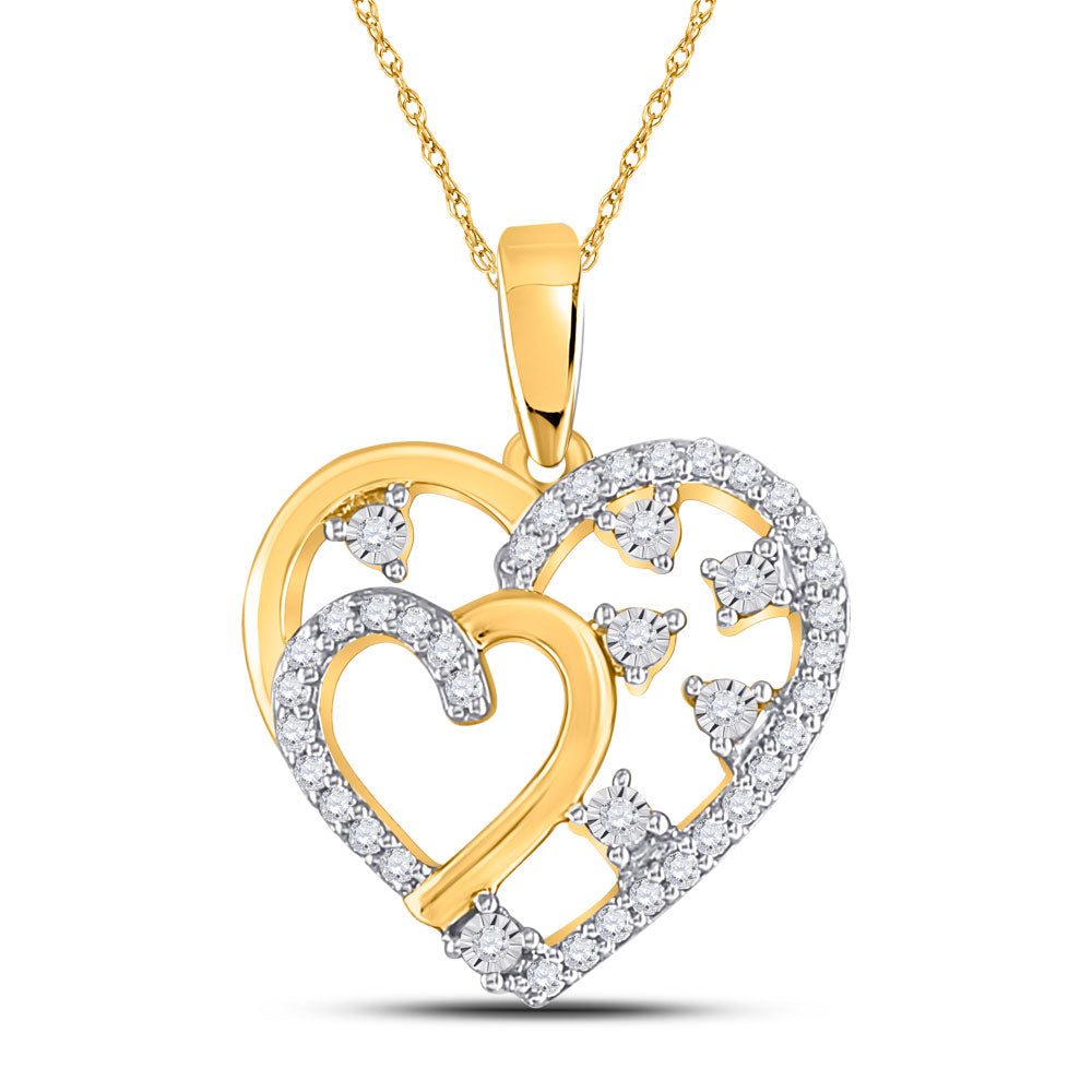 14kt Yellow Gold Womens Round Diamond Heart Pendant 1/6 Cttw