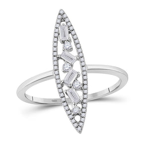 14kt White Gold Womens Baguette Diamond Oblong Geometric Statement Fashion Ring 1/4 Cttw