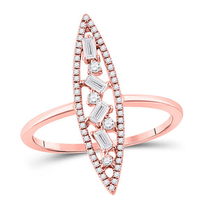 14kt Rose Gold Womens Baguette Diamond Oblong Geometric Statement Fashion Ring 1/4 Cttw