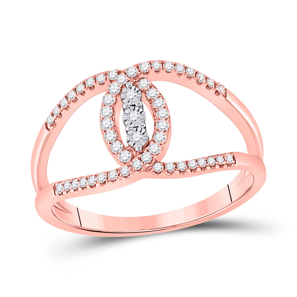 14kt Rose Gold Womens Round Diamond Fashion 3-stone Ring 1/5 Cttw