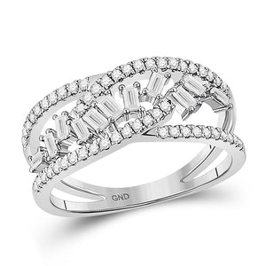 14kt White Gold Womens Baguette Diamond Scattered Band Ring 1/2 Cttw