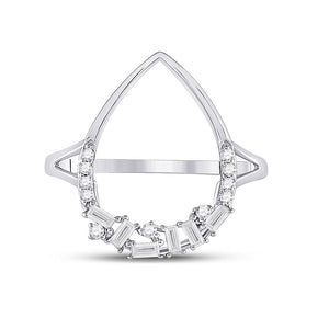 14kt White Gold Womens Round Diamond Teardrop Scattered Fashion Ring 1/5 Cttw