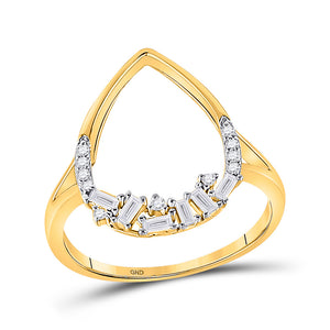 14kt Yellow Gold Womens Round Diamond Scattered Teardrop Ring 1/5 Cttw