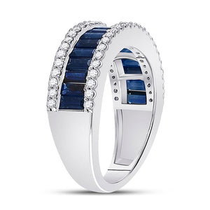 14kt White Gold Womens Baguette Blue Sapphire Anniversary Ring 2-1/2 Cttw