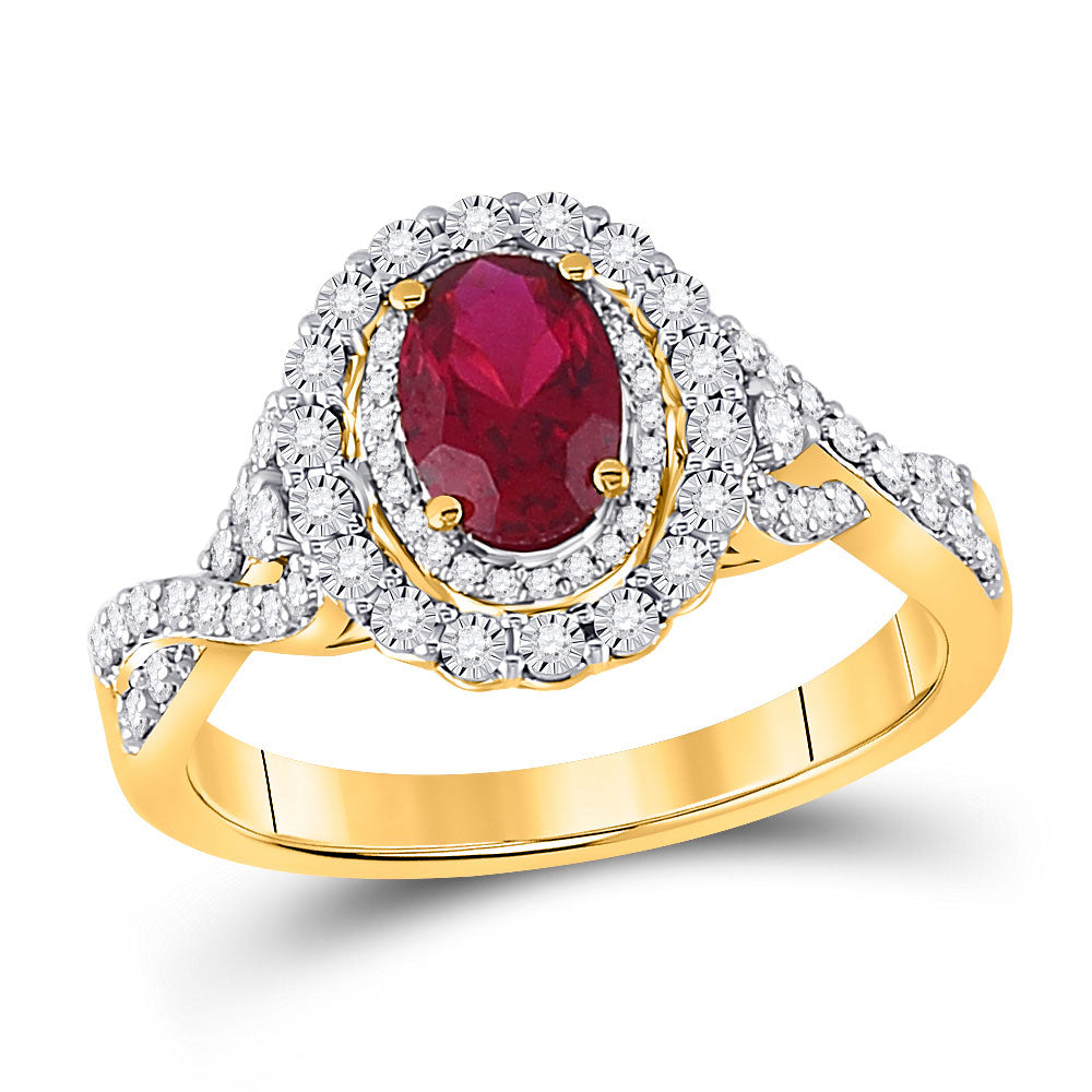 14kt Rose Gold Womens Oval Ruby Diamond Halo Solitaire Ring 1 Cttw