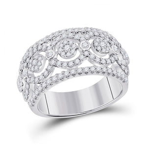 14kt White Gold Womens Round Diamond Cluster Band Ring 7/8 Cttw