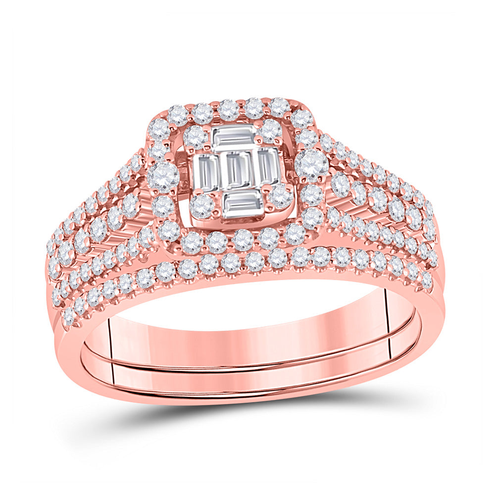 14kt Rose Gold Baguette Diamond Square Bridal Wedding Engagement Ring 7/8 Cttw