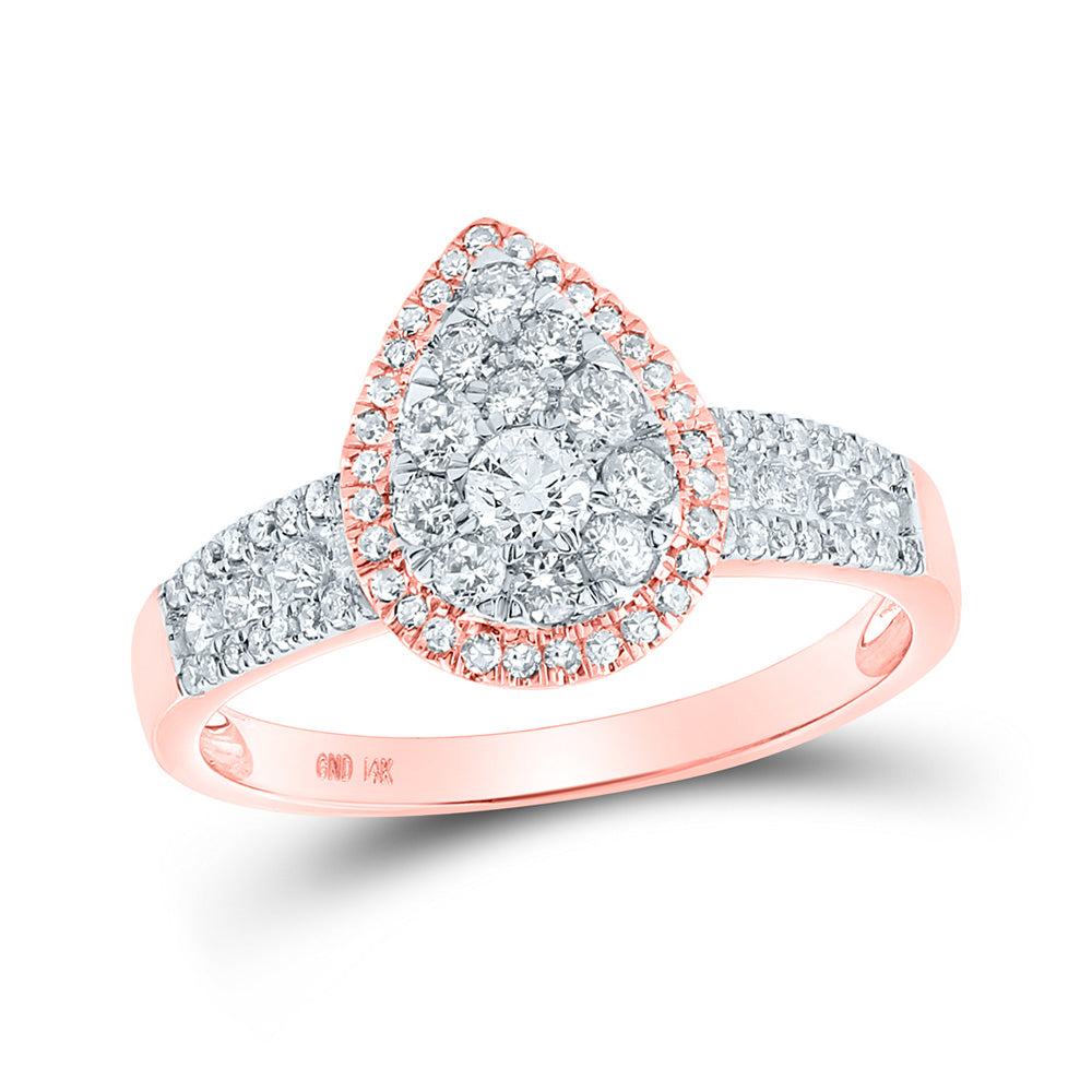 14kt Rose Gold Round Diamond Cluster Bridal Wedding Engagement Ring 3/4 Cttw