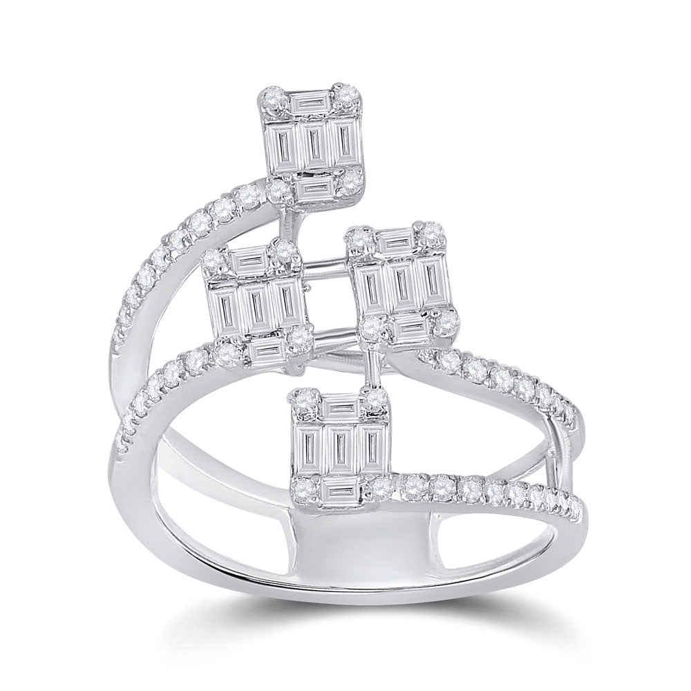 14kt White Gold Womens Baguette Diamond Modern Floating Cluster Ring 7/8 Cttw