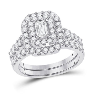 14kt White Gold Emerald Diamond Bridal Wedding Ring Band Set 1-1/2 Cttw 